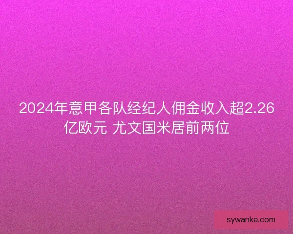 2024年意甲各队经纪人佣金收入超2.26亿欧元 尤文国米居前两位